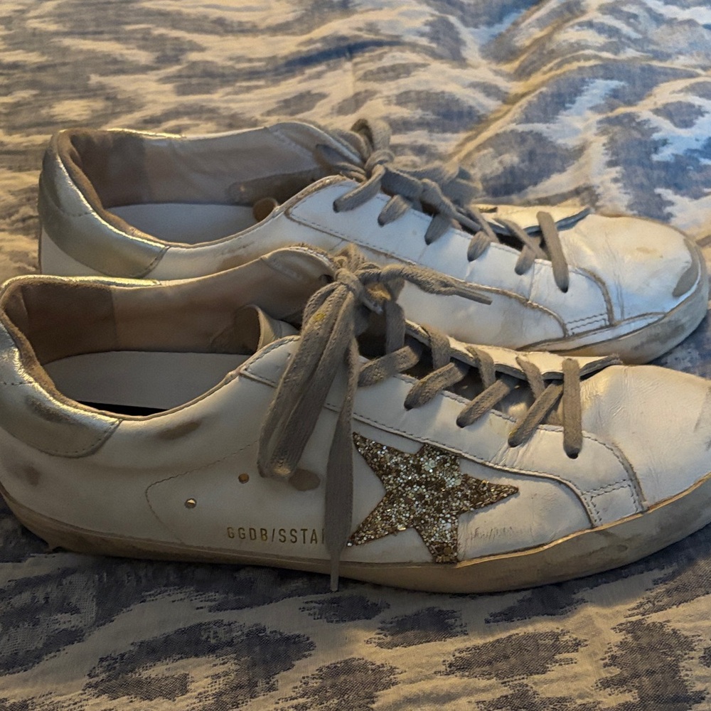 Golden Goose White Sneakers with Glitter Gold Star